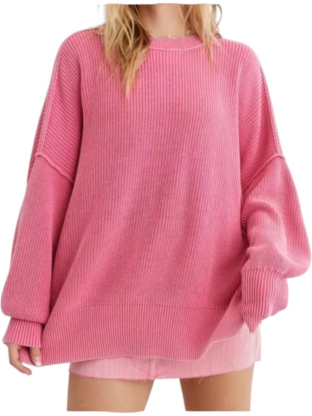 Aerie 100% Cotton Beyond Oversized Pink Sweater Slouchy Fall Knit XL